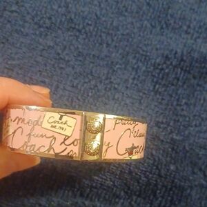 Coach Pink Script Enamel Bangle with Silver Accents